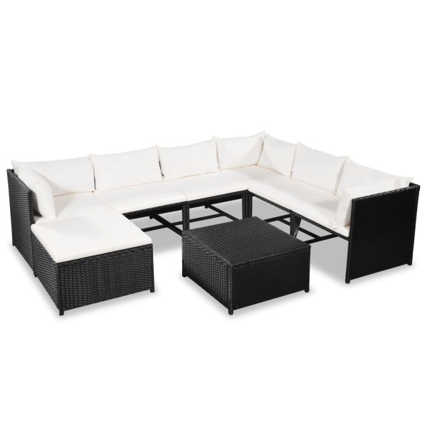 Set Mobilier De Grădină Cu Perne 8 Piese Negru Poliratan 44189